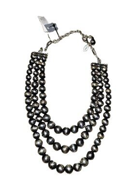 NWT! Chico's 3-Strand Stainless Silver Ball Necklace.